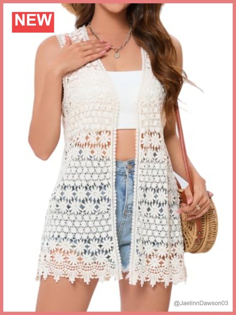 Crochet Floral Vest Lace Trim Sleeveless Boho Cardigan